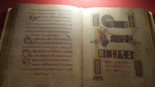 Replica of illuminated old Gaelic manuscript.