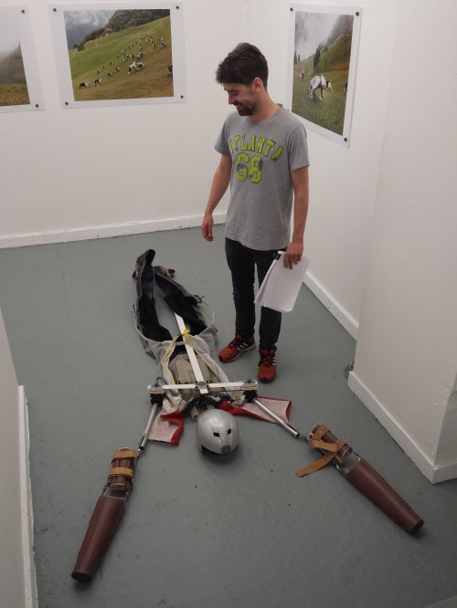 Thomas Thwaites with the goat-suit.